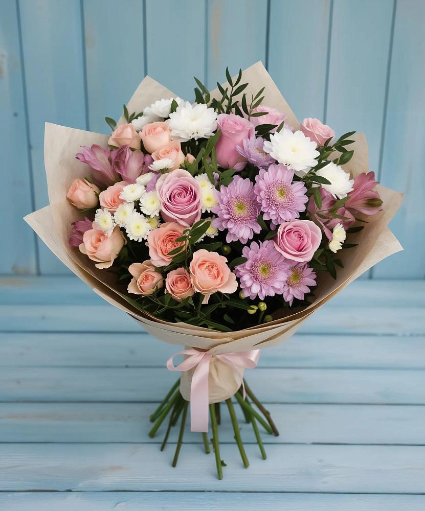 Букет цветов из: Хризантемы, Розы и Альстромерии в Майском Республики Адыгея