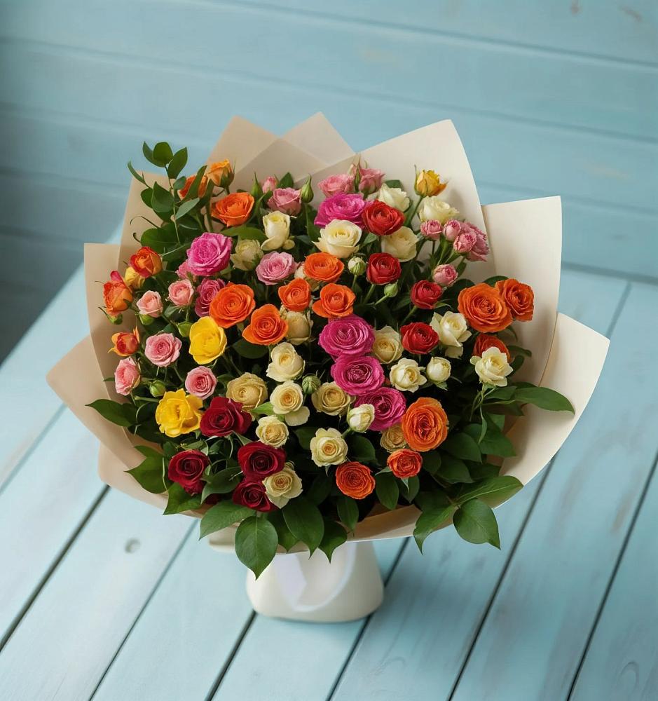 Букет Микс из разноцветных кустовых роз в Майском Республики Адыгея