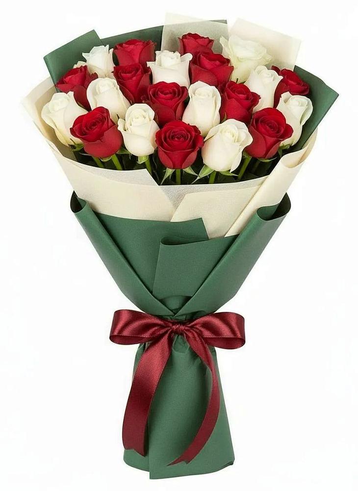 Букет Микс из красных и белых роз в Майском Республики Адыгея