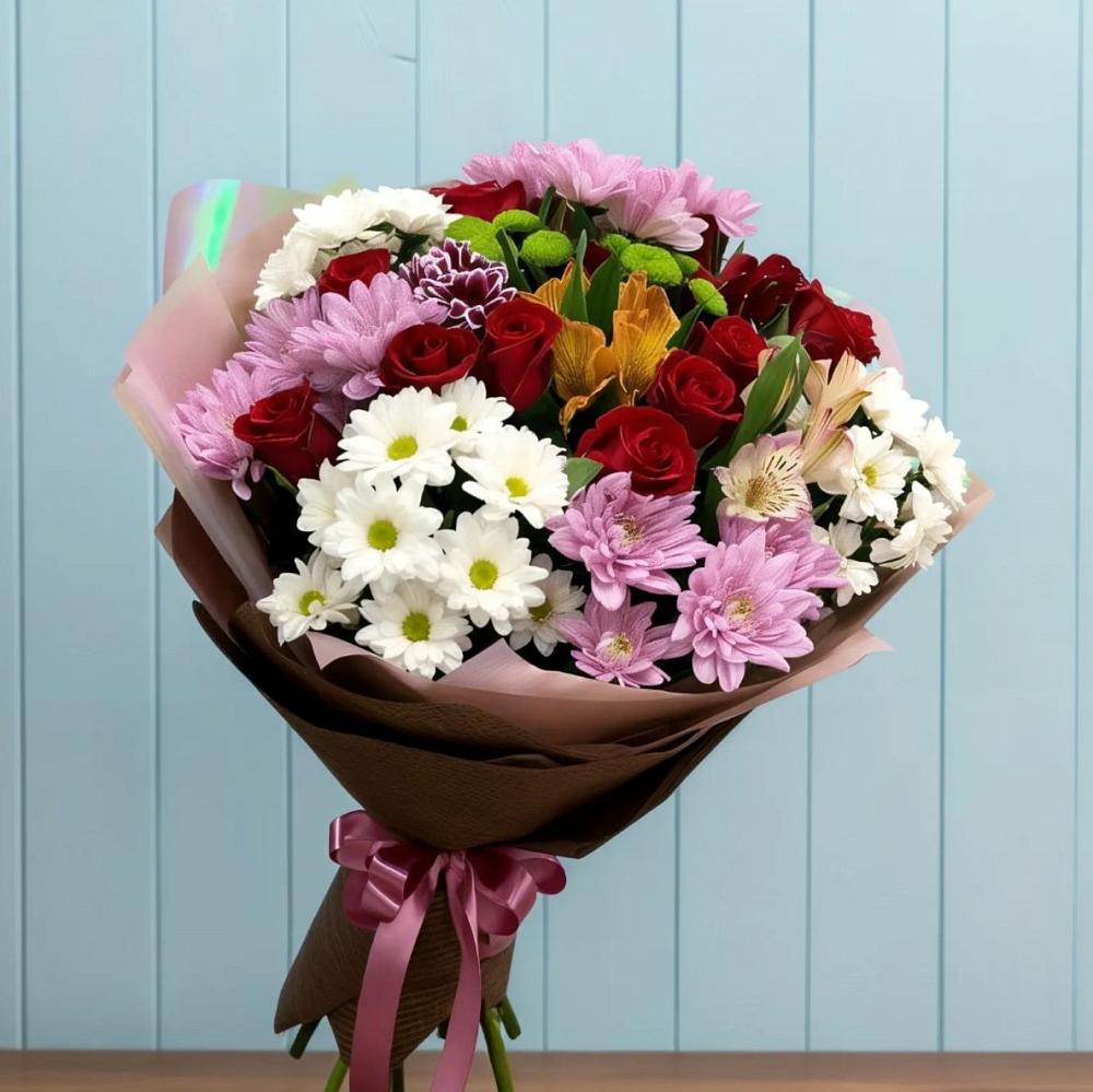 Букет цветов из: Розы, Хризантемы и Альстромерии в Майском Республики Адыгея