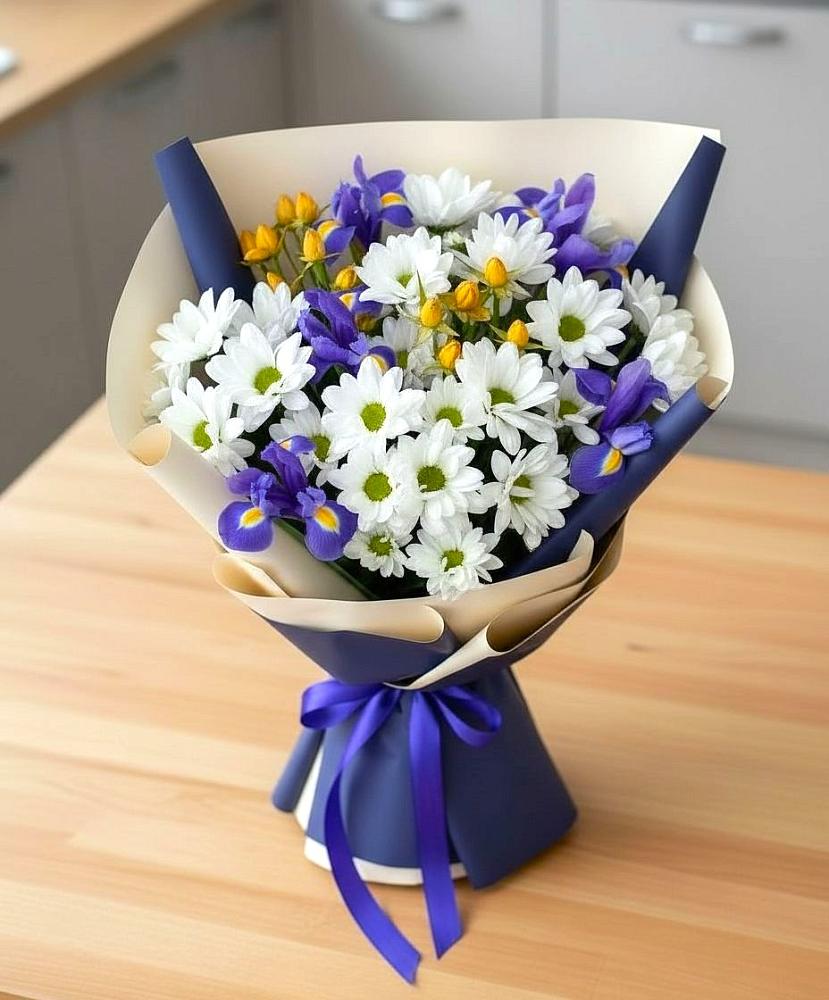 Букет цветов из: Розы, Ирисы и Хризантемы в Майском Республики Адыгея