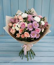 Букет цветов из:  Хризантемы, Розы и Альстромерии в Майском Республики Адыгея