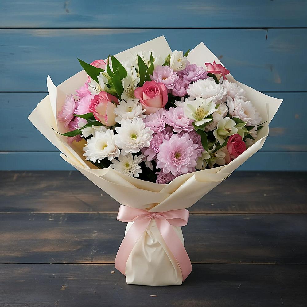 Букет цветов из: Хризантемы, Альстромерии и Розы в Майском Республики Адыгея